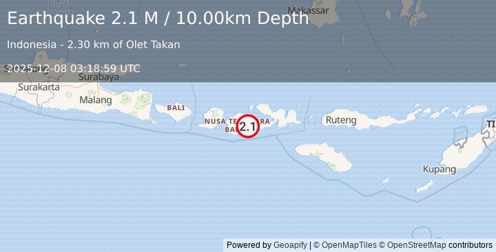 Earthquake Sumbawa Region, Indonesia (2.1 M) (2025-12-08 03:18:59 UTC)