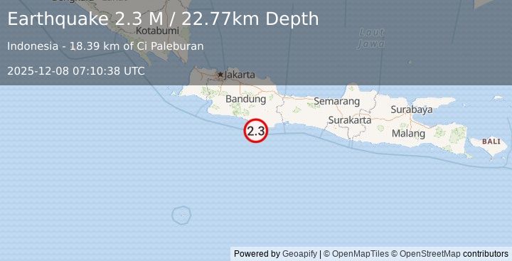 Earthquake Java, Indonesia (2.3 M) (2025-12-08 07:10:35 UTC)