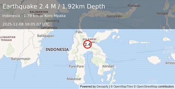 Earthquake Sulawesi, Indonesia (2.4 M) (2025-12-08 08:05:07 UTC)