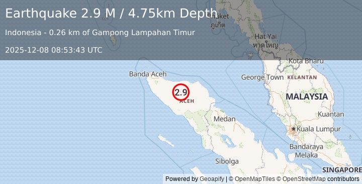 Earthquake Northern Sumatra, Indonesia (2.9 M) (2025-12-08 08:53:43 UTC)