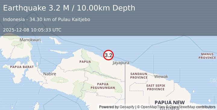 Earthquake Near North Coast of West Papua (2.9 M) (2025-12-08 10:05:36 UTC)