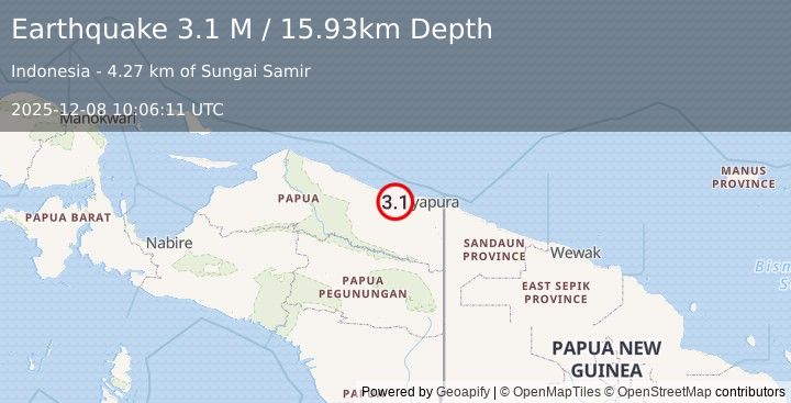 Earthquake Near North Coast of West Papua (3.1 M) (2025-12-08 10:06:11 UTC)
