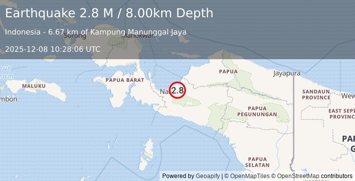 Earthquake West Papua Region, Indonesia (3.0 M) (2025-12-08 10:28:07 UTC)