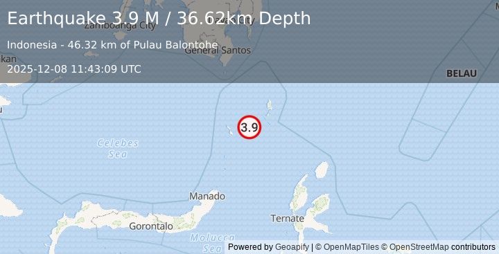 Earthquake Talaud Islands, Indonesia (3.9 M) (2025-12-08 11:43:09 UTC)