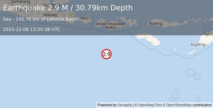 Earthquake South of Sumbawa, Indonesia (2.8 M) (2025-12-08 13:55:39 UTC)