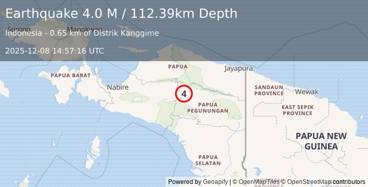 Earthquake West Papua, Indonesia (4.0 M) (2025-12-08 14:57:16 UTC)