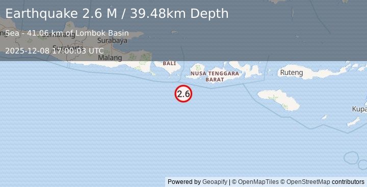 Earthquake South of Bali, Indonesia (2.6 M) (2025-12-08 17:00:03 UTC)