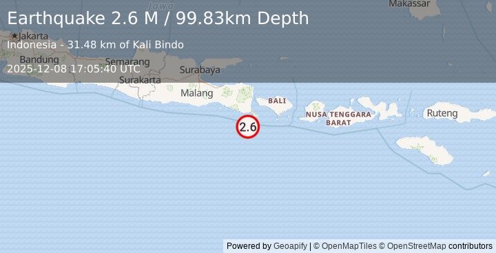 Earthquake South of Bali, Indonesia (2.7 M) (2025-12-08 17:05:41 UTC)