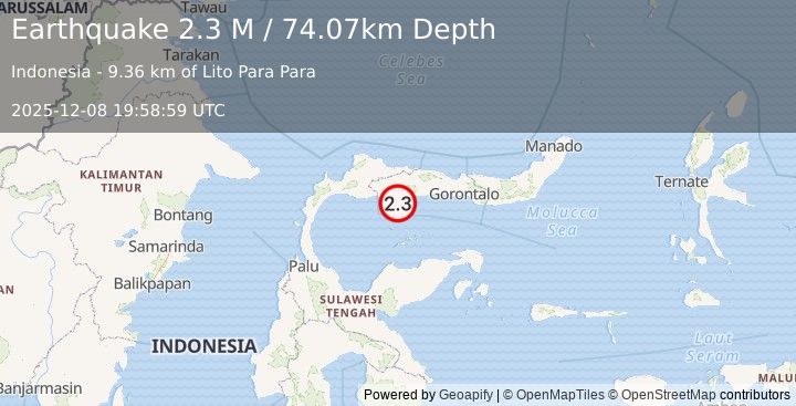 Earthquake Minahassa Peninsula, Sulawesi (2.3 M) (2025-12-08 19:58:59 UTC)