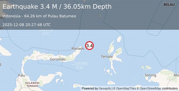 Earthquake Northern Molucca Sea (3.4 M) (2025-12-08 20:27:48 UTC)