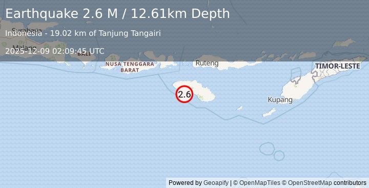 Earthquake Sumba Region, Indonesia (2.6 M) (2025-12-09 02:09:45 UTC)