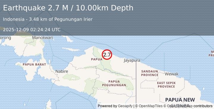 Earthquake Near North Coast of West Papua (2.9 M) (2025-12-09 02:24:25 UTC)