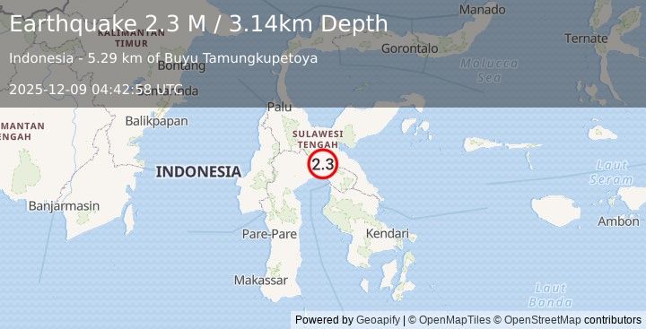 Earthquake Sulawesi, Indonesia (2.3 M) (2025-12-09 04:42:58 UTC)