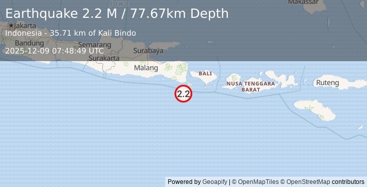 Earthquake South of Bali, Indonesia (2.5 M) (2025-12-09 07:48:51 UTC)