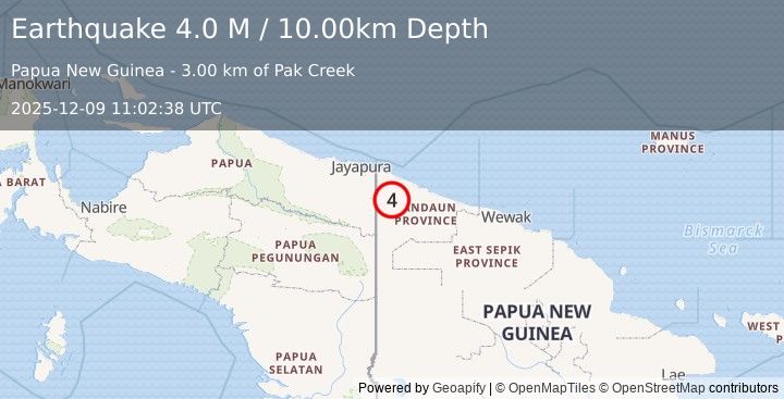 Earthquake New Guinea, Papua New Guinea (4.0 M) (2025-12-09 11:02:40 UTC)