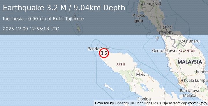 Earthquake Northern Sumatra, Indonesia (3.2 M) (2025-12-09 12:55:18 UTC)