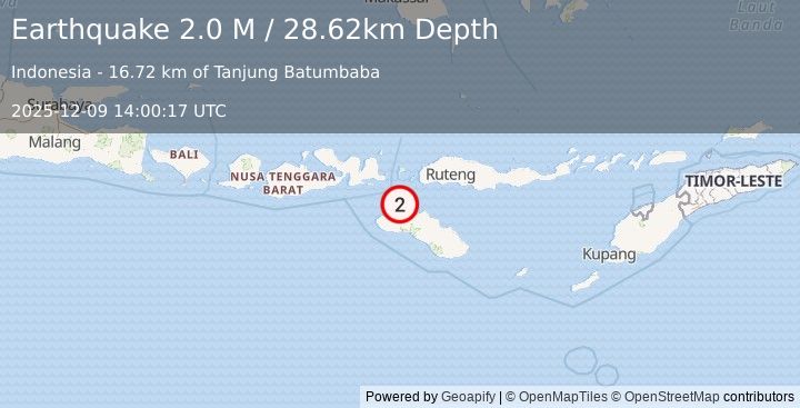 Earthquake Sumba Region, Indonesia (2.0 M) (2025-12-09 14:00:17 UTC)