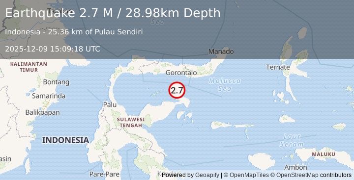 Earthquake Minahassa Peninsula, Sulawesi (2.8 M) (2025-12-09 15:09:19 UTC)