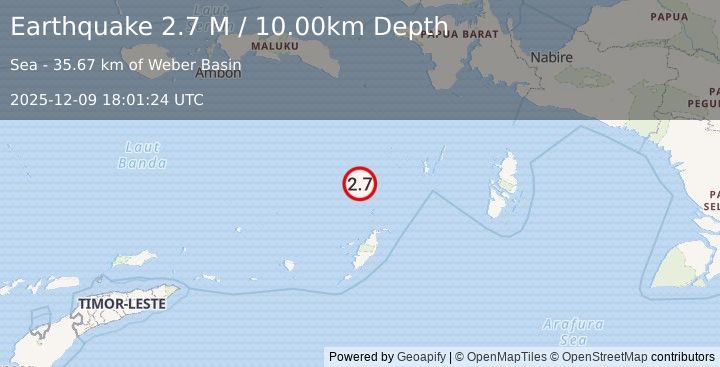 Earthquake Tanimbar Islands Region, Indonesia (2.7 M) (2025-12-09 18:01:24 UTC)