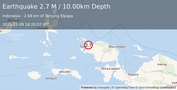 Earthquake West Papua Region, Indonesia (2.7 M) (2025-12-09 18:20:07 UTC)