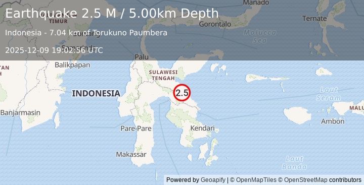 Earthquake Sulawesi, Indonesia (2.6 M) (2025-12-09 19:02:57 UTC)