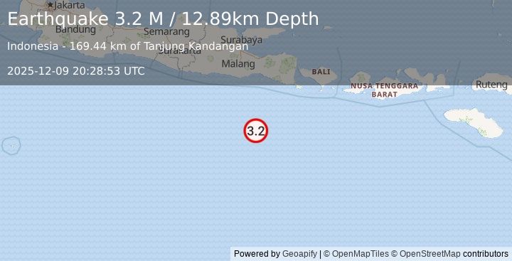 Earthquake South of Java, Indonesia (3.3 M) (2025-12-09 20:28:54 UTC)