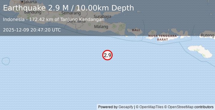 Earthquake South of Java, Indonesia (2.9 M) (2025-12-09 20:47:20 UTC)