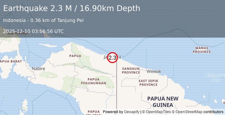 Earthquake Near North Coast of West Papua (2.3 M) (2025-12-10 03:56:56 UTC)