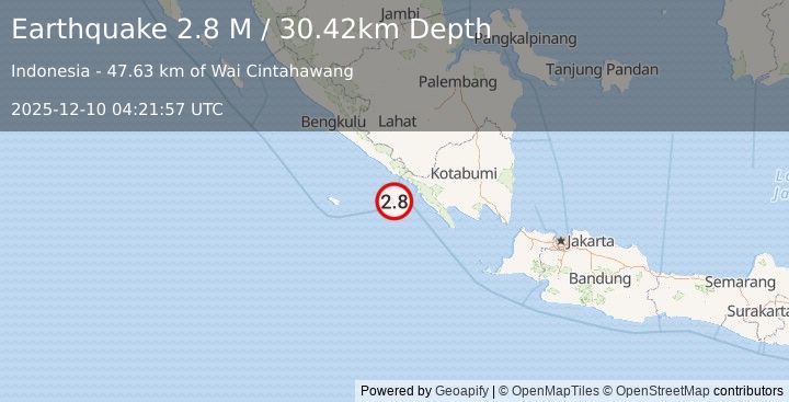 Earthquake Southern Sumatra, Indonesia (2.8 M) (2025-12-10 04:21:57 UTC)