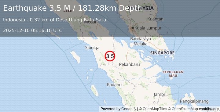 Earthquake Northern Sumatra, Indonesia (3.0 M) (2025-12-10 05:16:09 UTC)