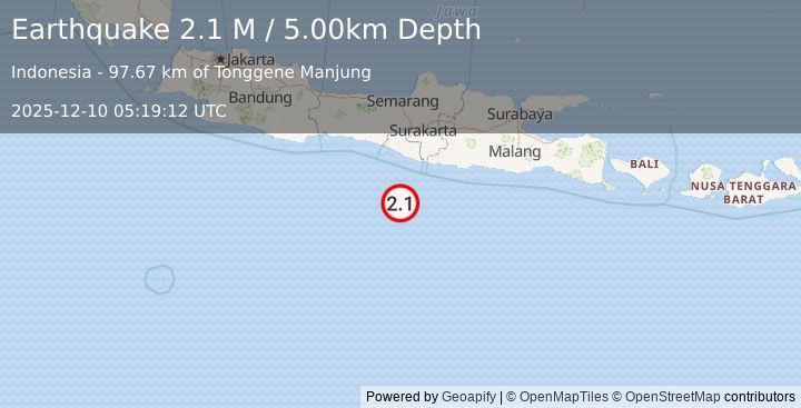 Earthquake South of Java, Indonesia (2.4 M) (2025-12-10 05:19:12 UTC)
