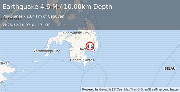 Earthquake Mindanao, Philippines (4.6 M) (2025-12-10 07:41:17 UTC)