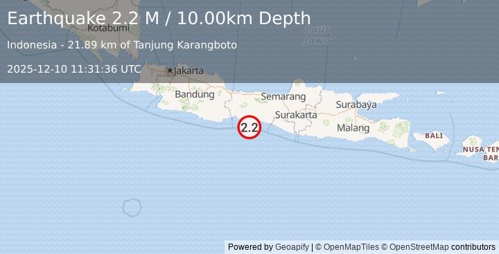 Earthquake Java, Indonesia (2.2 M) (2025-12-10 11:31:36 UTC)
