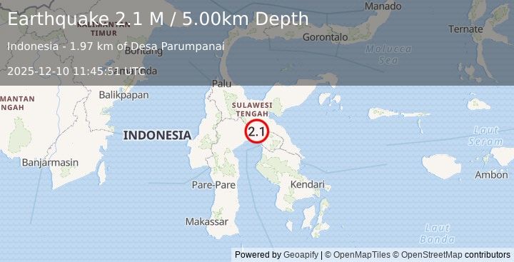 Earthquake Sulawesi, Indonesia (2.1 M) (2025-12-10 11:45:51 UTC)
