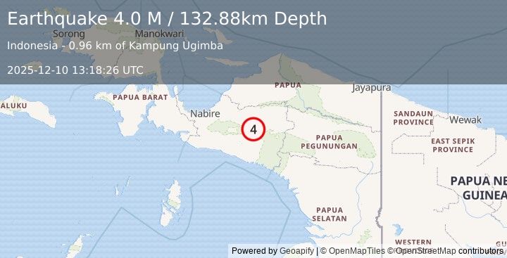 Earthquake West Papua, Indonesia (4.0 M) (2025-12-10 13:18:26 UTC)