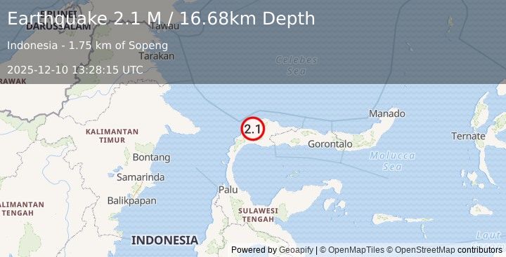 Earthquake Minahassa Peninsula, Sulawesi (2.1 M) (2025-12-10 13:28:15 UTC)