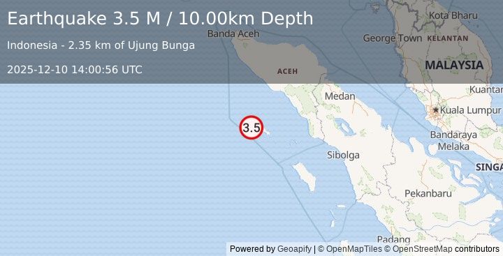 Earthquake Off West Coast of Northern Sumatra (3.7 M) (2025-12-10 14:00:54 UTC)
