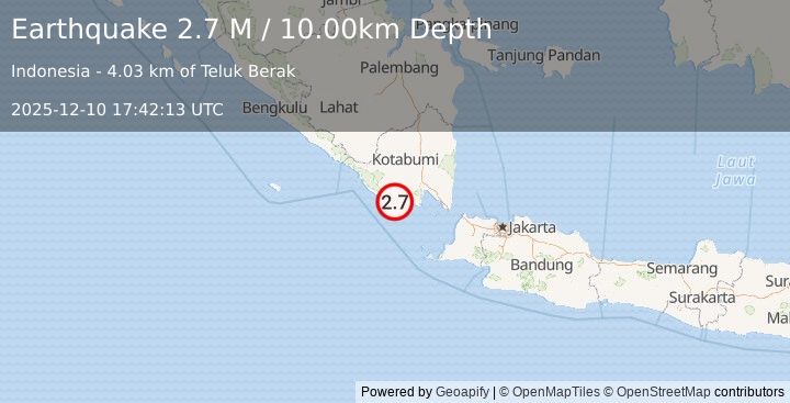 Earthquake Southern Sumatra, Indonesia (2.7 M) (2025-12-10 17:42:13 UTC)