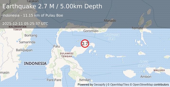 Earthquake Minahassa Peninsula, Sulawesi (2.7 M) (2025-12-11 05:25:37 UTC)