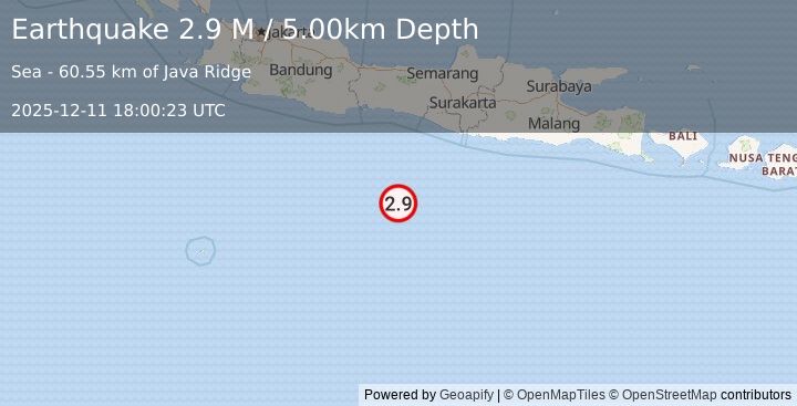 Earthquake South of Java, Indonesia (2.9 M) (2025-12-11 18:00:28 UTC)