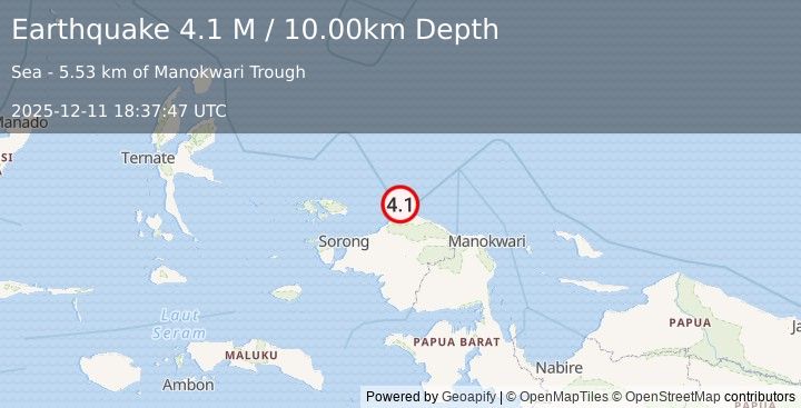 Earthquake West Papua Region, Indonesia (4.1 M) (2025-12-11 18:37:48 UTC)