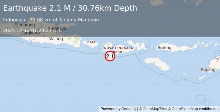 Earthquake Sumbawa Region, Indonesia (2.2 M) (2025-12-12 01:23:22 UTC)