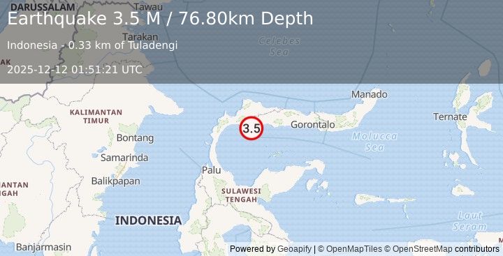 Earthquake Minahassa Peninsula, Sulawesi (3.5 M) (2025-12-12 01:51:21 UTC)
