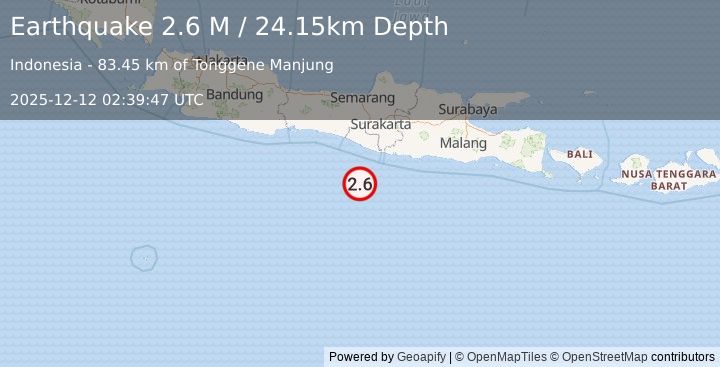Earthquake Java, Indonesia (2.6 M) (2025-12-12 02:39:48 UTC)
