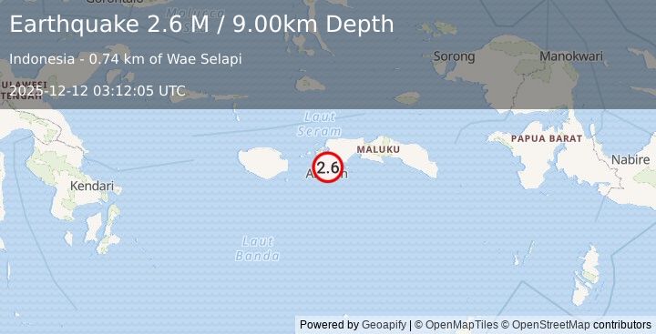 Earthquake Seram, Indonesia (2.6 M) (2025-12-12 03:12:05 UTC)