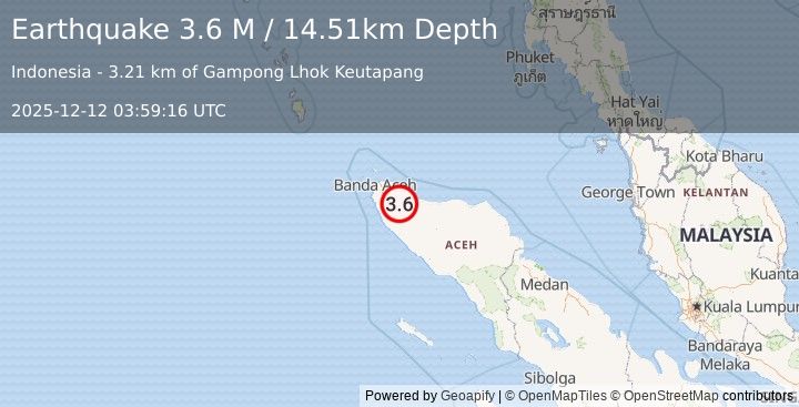 Earthquake Northern Sumatra, Indonesia (3.9 M) (2025-12-12 03:59:17 UTC)