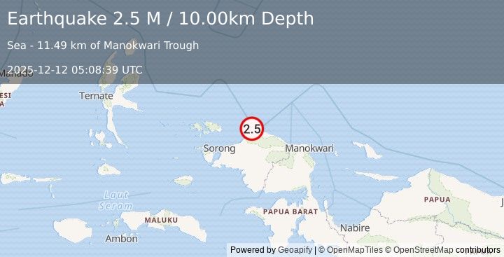 Earthquake West Papua Region, Indonesia (2.5 M) (2025-12-12 05:08:53 UTC)