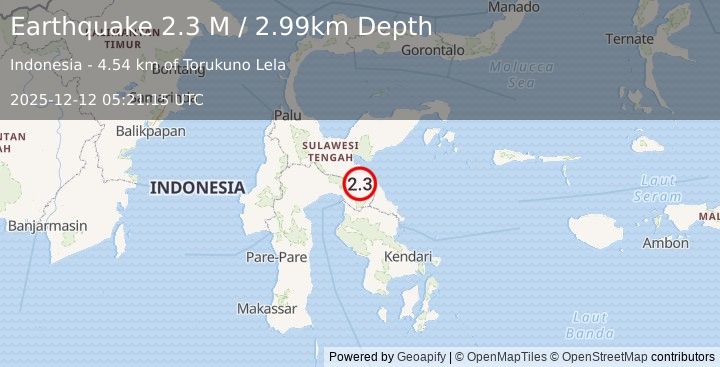 Earthquake Sulawesi, Indonesia (2.3 M) (2025-12-12 05:21:15 UTC)