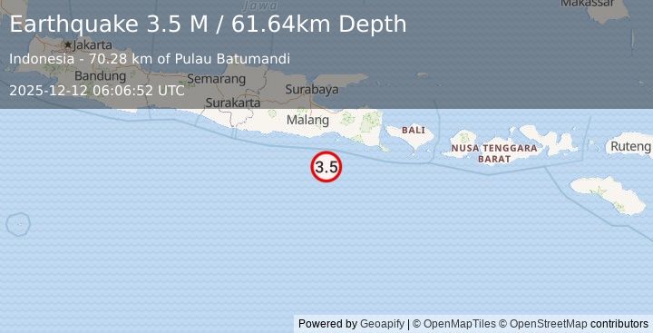 Earthquake South of Java, Indonesia (3.3 M) (2025-12-12 06:06:52 UTC)