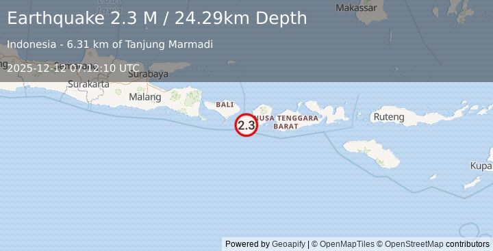 Earthquake Bali Region, Indonesia (2.3 M) (2025-12-12 07:12:10 UTC)